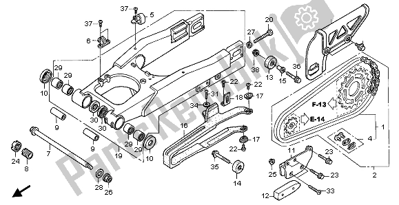 Alle onderdelen voor de Achterbrug van de Honda XR 650R 2002