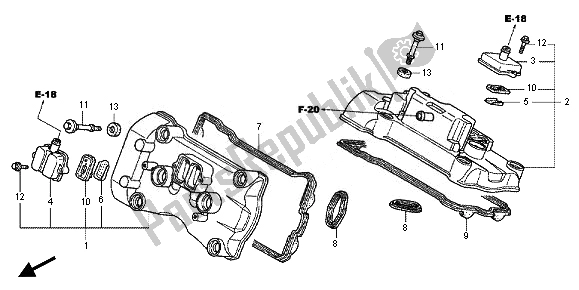 Alle onderdelen voor de Kleppendeksel van de Honda VFR 800X 2011