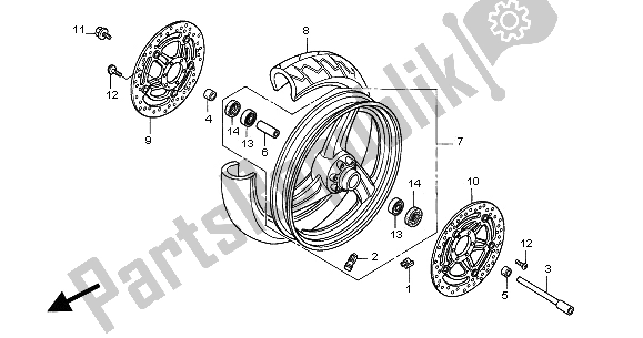 All parts for the Front Wheel of the Honda CB 600F Hornet 2002