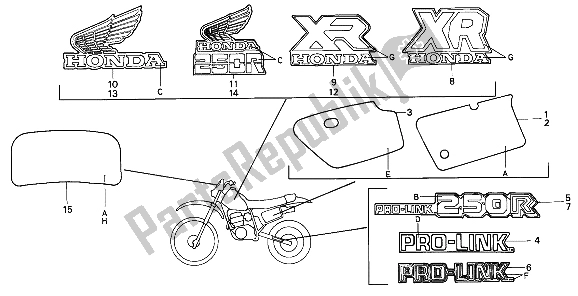 All parts for the Emblem & Mark of the Honda XR 250R 1985
