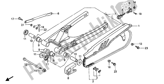 All parts for the Swingarm & Chain Case of the Honda NSR 50S 1993