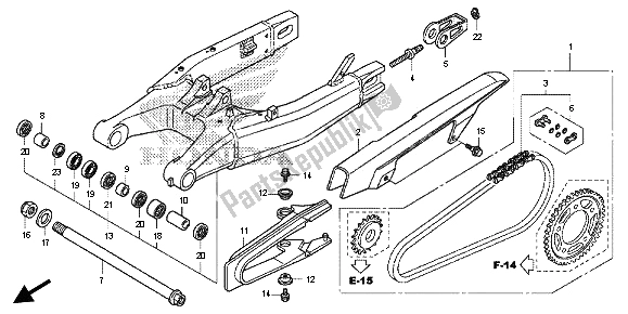Alle onderdelen voor de Achterbrug van de Honda CB 600 FA Hornet 2013