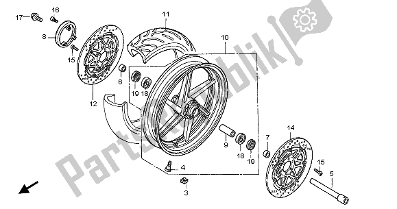 All parts for the Front Wheel of the Honda VFR 800 2003