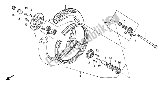 All parts for the Front Wheel of the Honda NSR 50S 1993