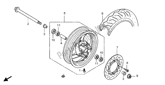 All parts for the Front Wheel of the Honda FES 125 2006
