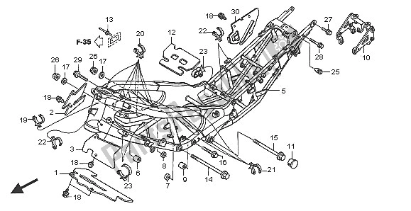Todas as partes de Corpo Da Moldura do Honda XL 1000 VA 2005