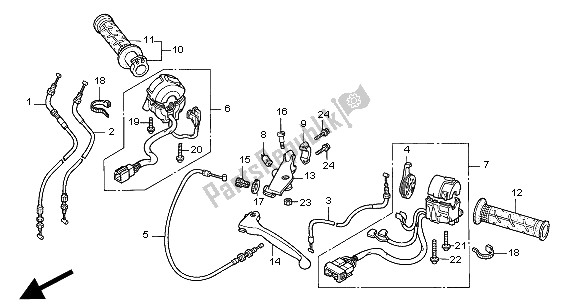 Alle onderdelen voor de Handvat Hendel & Schakelaar & Kabel van de Honda CBR 600F 2000