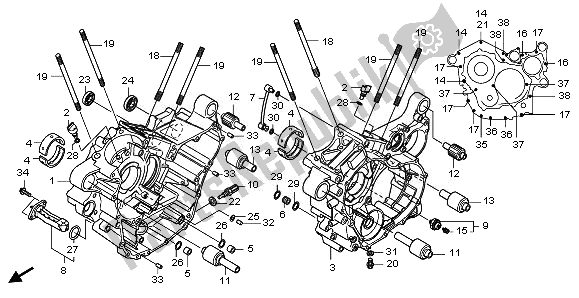 All parts for the Crankcase of the Honda NSA 700A 2008