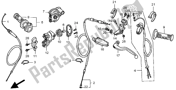 All parts for the Handle Lever & Switch & Cable of the Honda CR 125R 2002