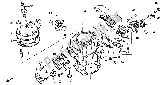 All parts for the Cylinder Head & Cylinder of the Honda CR 500R 1 1990