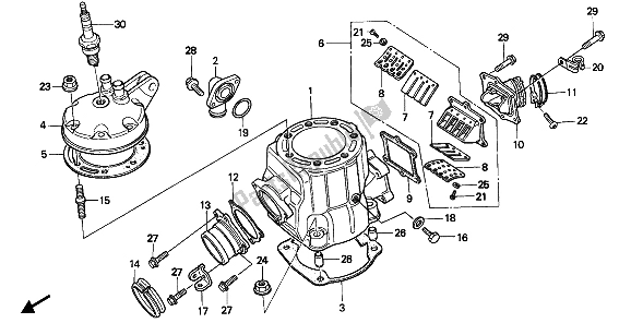 All parts for the Cylinder Head & Cylinder of the Honda CR 500R 1 1990