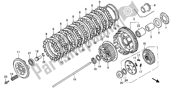 All parts for the Clutch of the Honda VFR 750F 1989