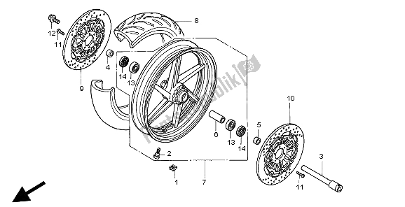 All parts for the Front Wheel of the Honda CBR 600F 1998