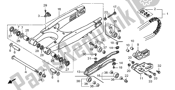 All parts for the Swingarm of the Honda CR 250R 2004