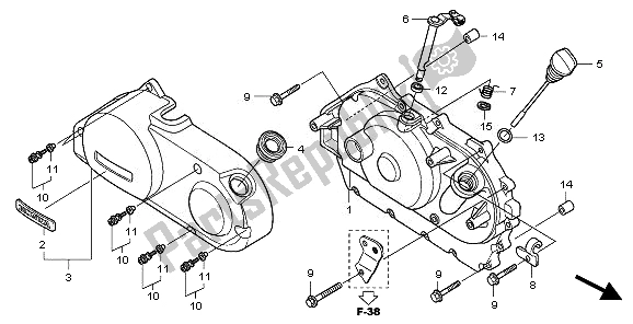 All parts for the Right Crankcase Cover of the Honda VT 750 CS 2010