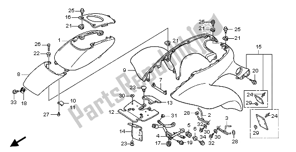 All parts for the Front Fender of the Honda TRX 300 EX Fourtrax 2004