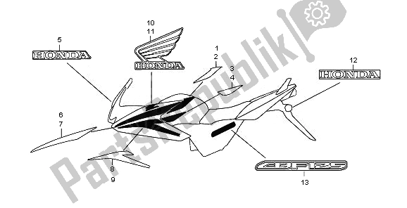 Todas as partes de Marcar E Riscar do Honda CBF 125M 2010