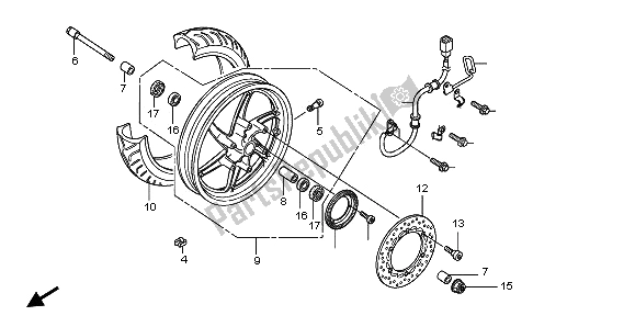 All parts for the Front Wheel of the Honda SH 300 2009