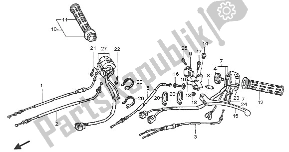 Todas las partes para Interruptor Y Cable Y Palanca De La Manija de Honda NT 650V 2005