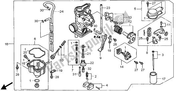 All parts for the Carburetor of the Honda XR 400R 1997