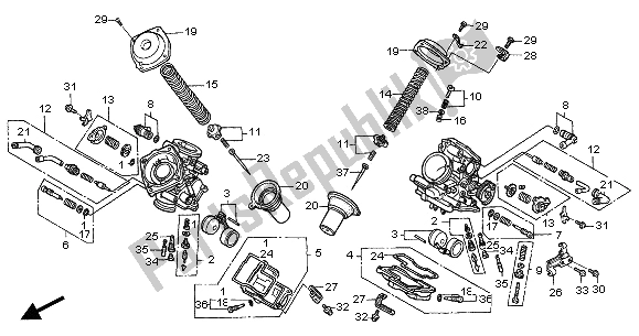 All parts for the Carburetor (component Parts) of the Honda NT 650V 2001