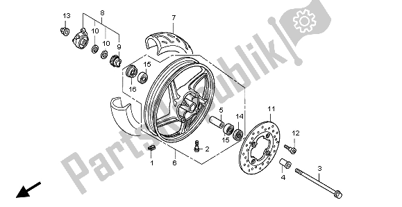 All parts for the Front Wheel of the Honda SH 125S 2008