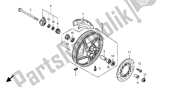 All parts for the Front Wheel of the Honda SH 150 2012