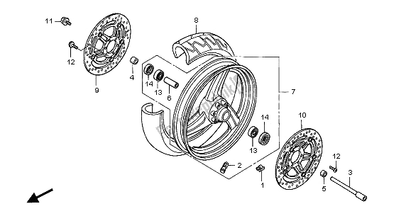 All parts for the Front Wheel of the Honda CB 600F Hornet 2006