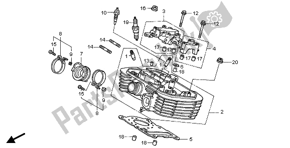 Alle onderdelen voor de Cilinderkop (achter) van de Honda VT 125C2 2000