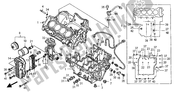 Alle onderdelen voor de Carter van de Honda CB 600F2 Hornet 2001