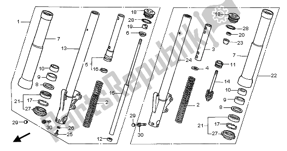 All parts for the Front Fork of the Honda GL 1500C 2001