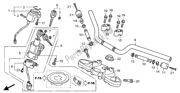 All parts for the Handle Pipe & Top Bridge of the Honda CB 600F Hornet 2007