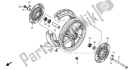 All parts for the Front Wheel of the Honda RVF 750R 1996
