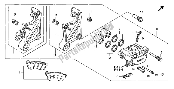 All parts for the Rear Brake Caliper of the Honda NT 700V 2008