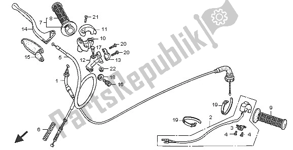 All parts for the Handle Lever & Switch & Cable of the Honda CRF 70F 2005