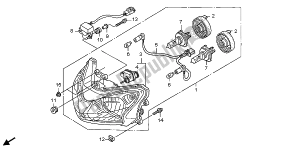 Alle onderdelen voor de Koplamp (uk) van de Honda ST 1300 2009