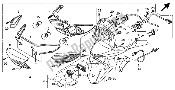 All parts for the Taillight of the Honda XL 125V 2007