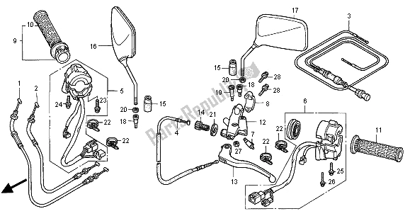 All parts for the Handle Lever & Switch & Cable of the Honda VT 125C 2000