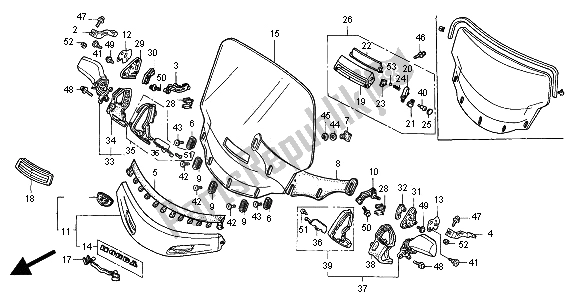 All parts for the Wind Screen of the Honda GL 1500 SE 2000