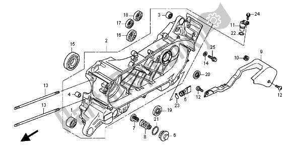 All parts for the Left Crankcase of the Honda WW 125 EX2 2012