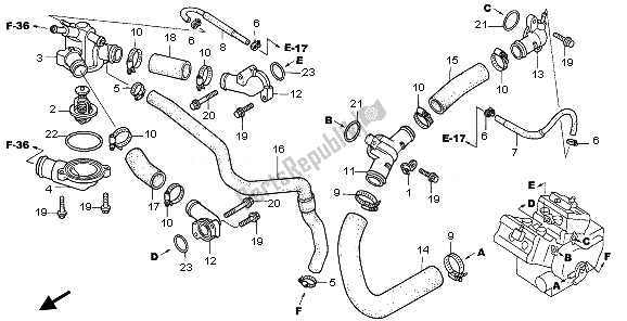All parts for the Water Hose of the Honda VFR 800 2010