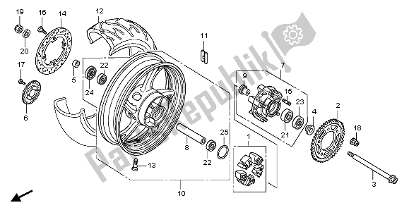 All parts for the Rear Wheel of the Honda CB 600 FA Hornet 2007