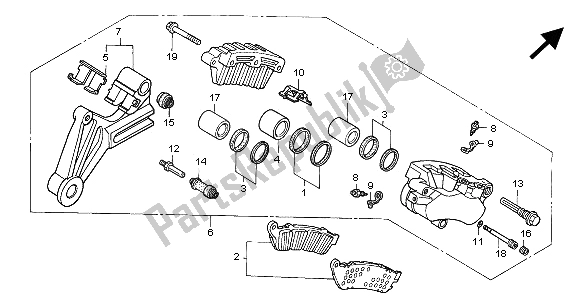 Alle onderdelen voor de Achter Remklauw van de Honda XL 1000V 2000