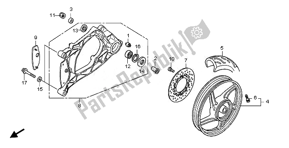 Alle onderdelen voor de Achterwiel En Achterbrug van de Honda SH 125S 2011