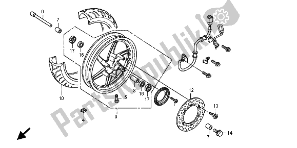 All parts for the Front Wheel of the Honda SH 300R 2012
