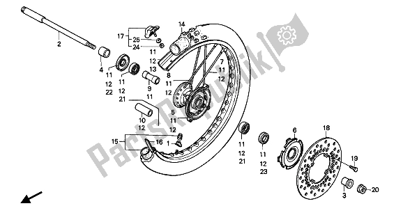 All parts for the Front Wheel of the Honda CR 250R 1992