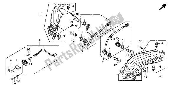 All parts for the Rear Combination Light of the Honda FES 125 2008