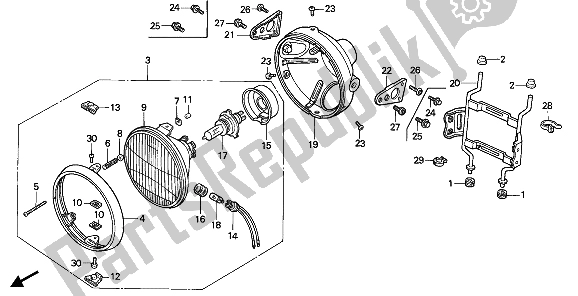 All parts for the Headlight (uk) of the Honda NTV 650 1993