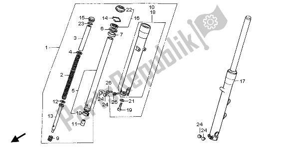 All parts for the Front Fork of the Honda VT 1100C2 1998