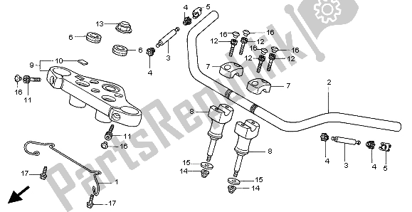 Alle onderdelen voor de Handvatpijp & Hoogste Brug van de Honda VT 750C 1999